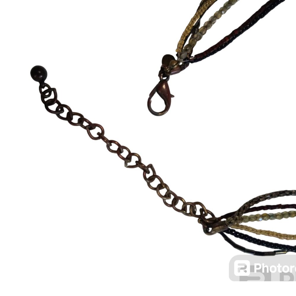 Chico's multi strand rhinestone & bronze tone mosaic beaded necklace - Picture 8 of 11